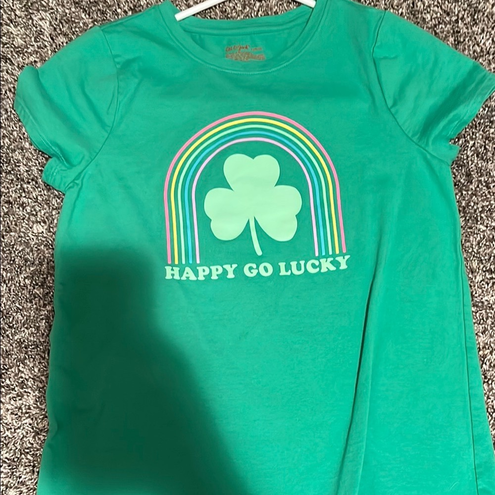 Green Short Sleeve Tee with Shamrock Design